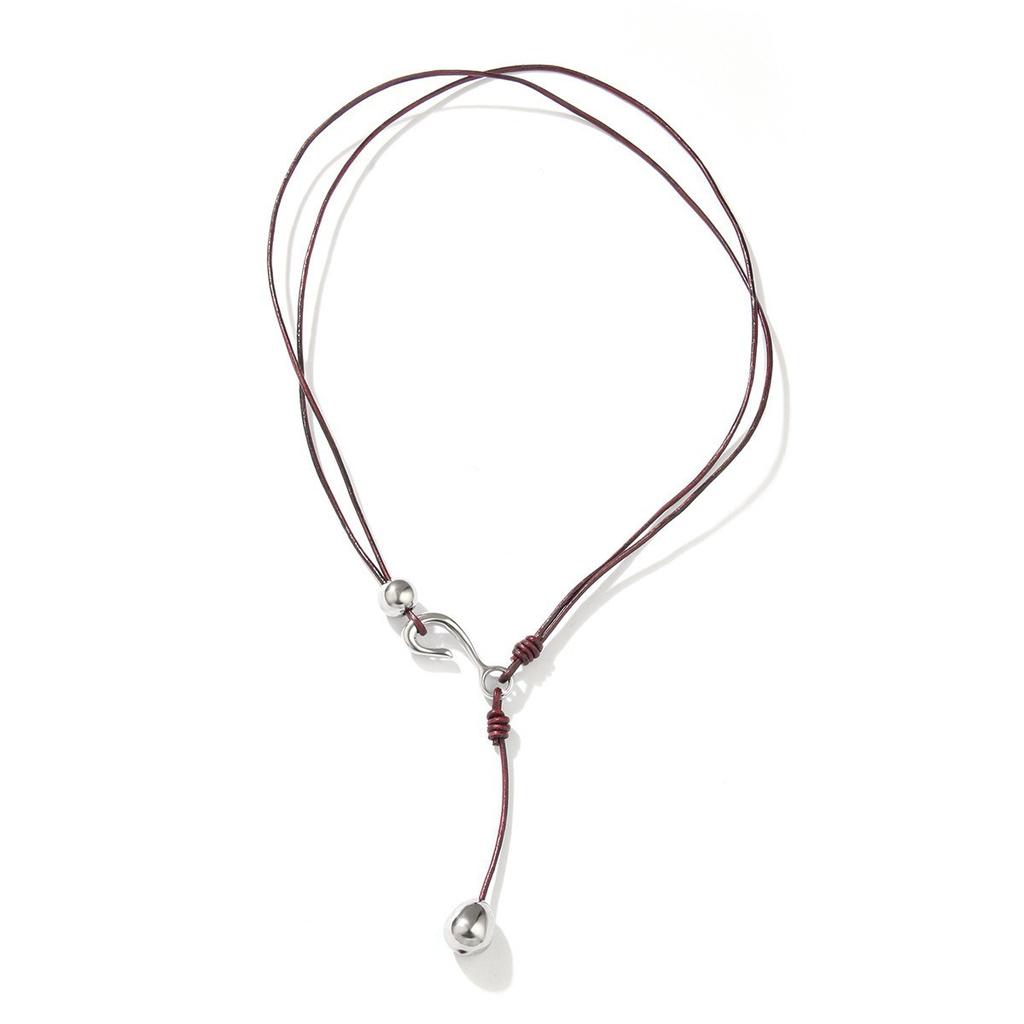 Vintage Round Leather Cord Pendant Necklace With Unique Fingerprint Design Bohemian Statement Jewelry For Women