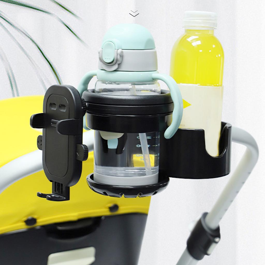 Universal Stroller Cup Holder Plastic Water Bottle Holders with Phone Storage Slot Suitable for Bikes Trolleys Wheelchair