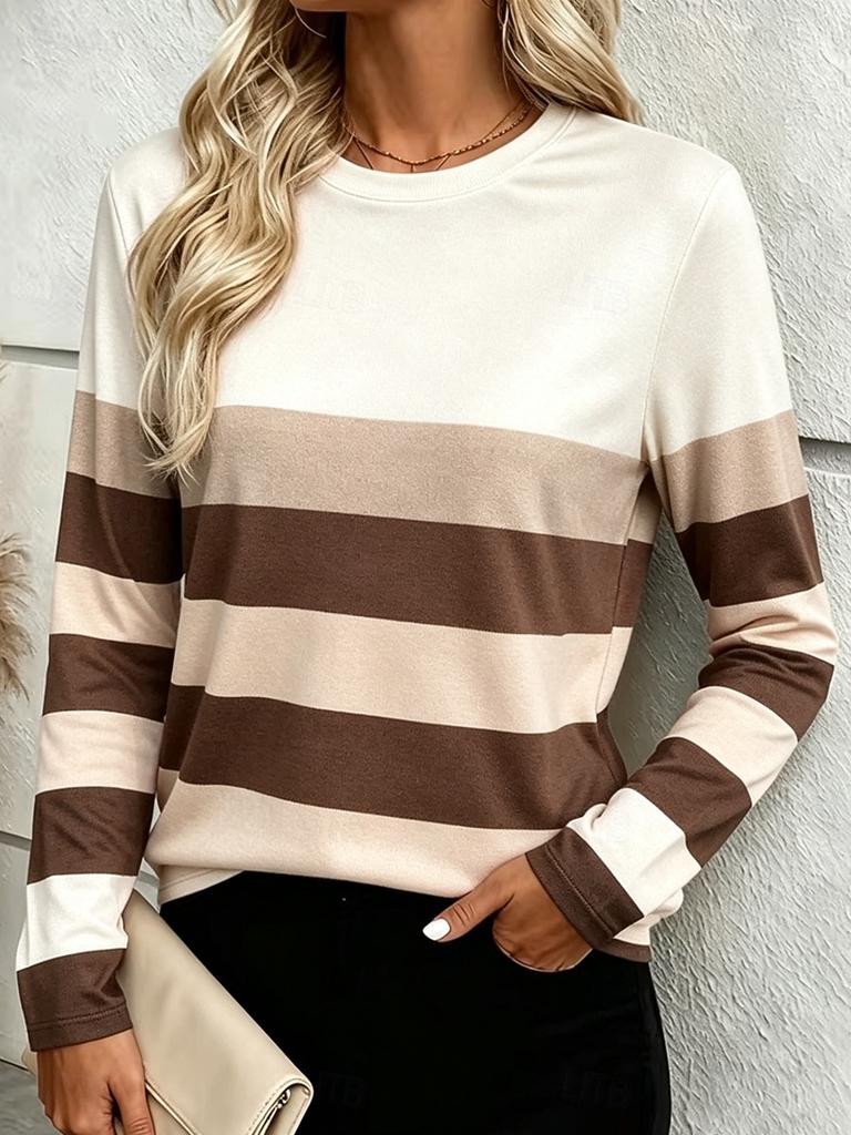 Women's T Shirt Print Graphic Striped Fashion Classic Casual Long Sleeve Crew Neck Regular Tops Casual Daily Weekend Spring Fall