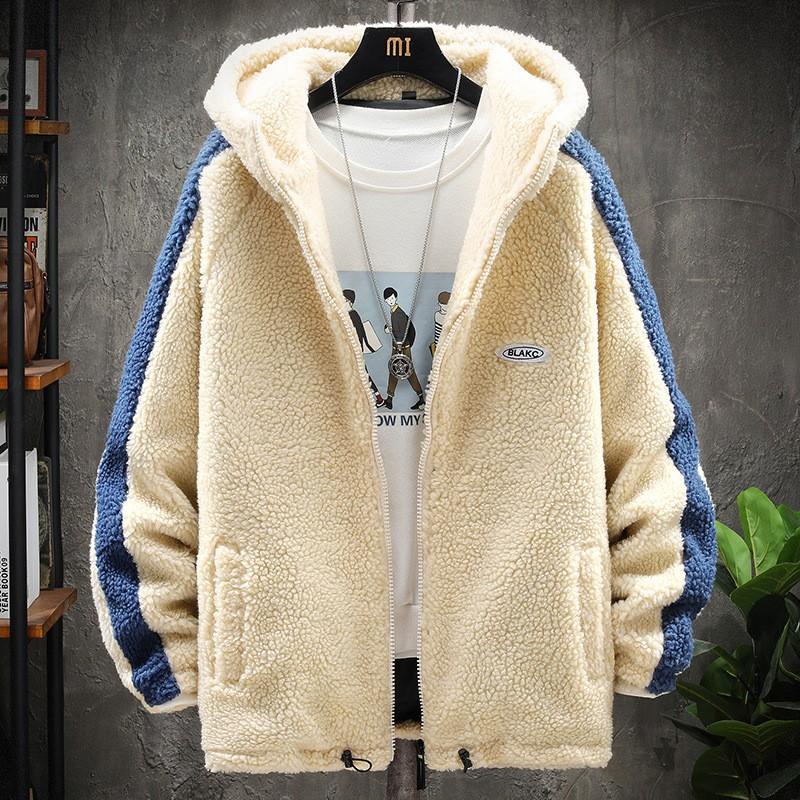 Outdoor Casual Warm Cotton Coat Men's Lamb Velvet Korean Version Trendy Winter Cool Jacket