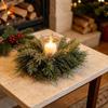 Christmas Candle Holder Wreath with Red Berries and Pine Cones Ornaments