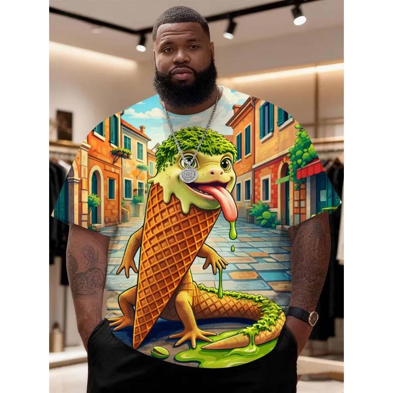Herren 3D Muster T-Shirt - 3D Stickerei Design Rundhals Kurzarm Locker Große Größe Sommer Herrenbekleidung