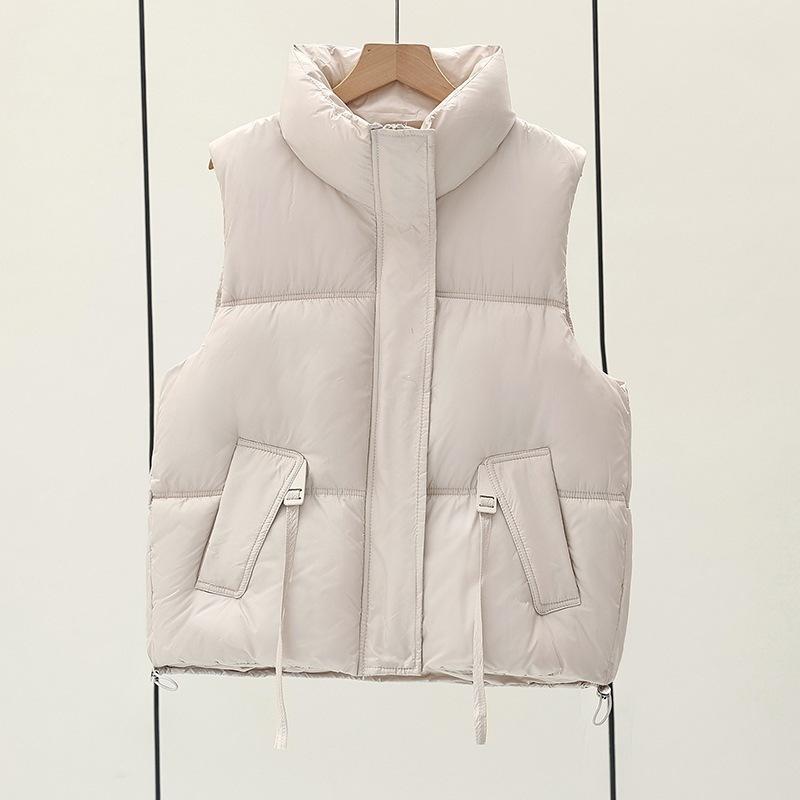 Vest jacket down cotton autumn and winter outer wear vest women's student fashion vest versatile new vest milk tea
