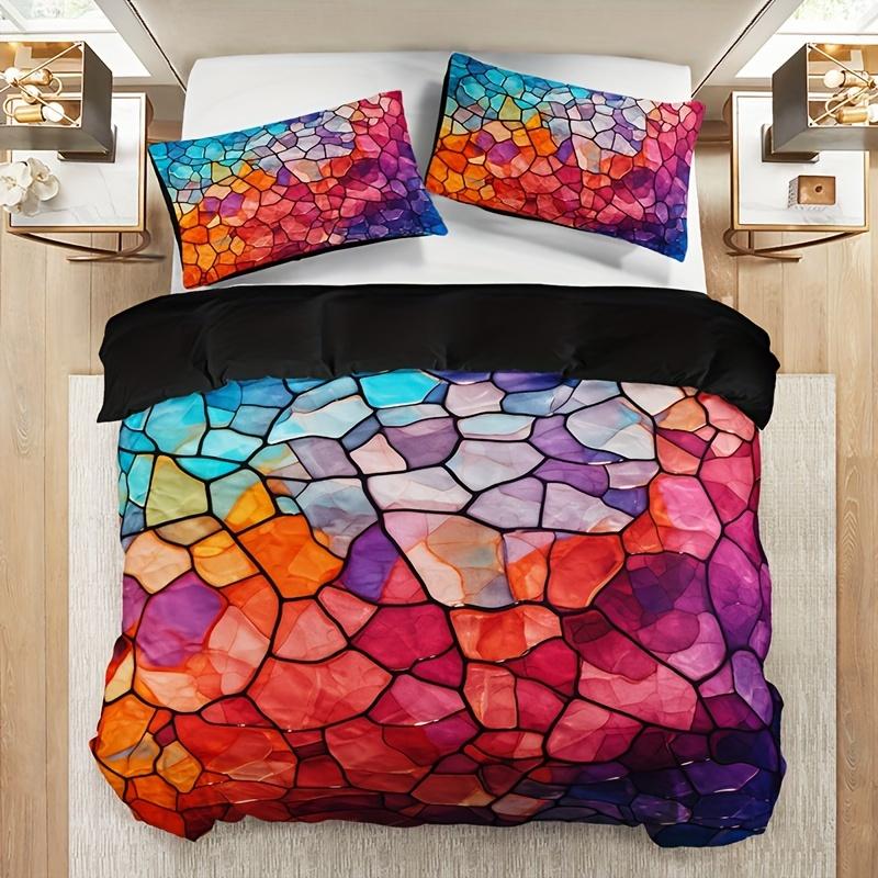 

Colorful Diamond Plaid Duvet Cover Set Polyester Breathable All-Season Machine Washable Home And Dormitory Bedding 90X200cm 2PCS