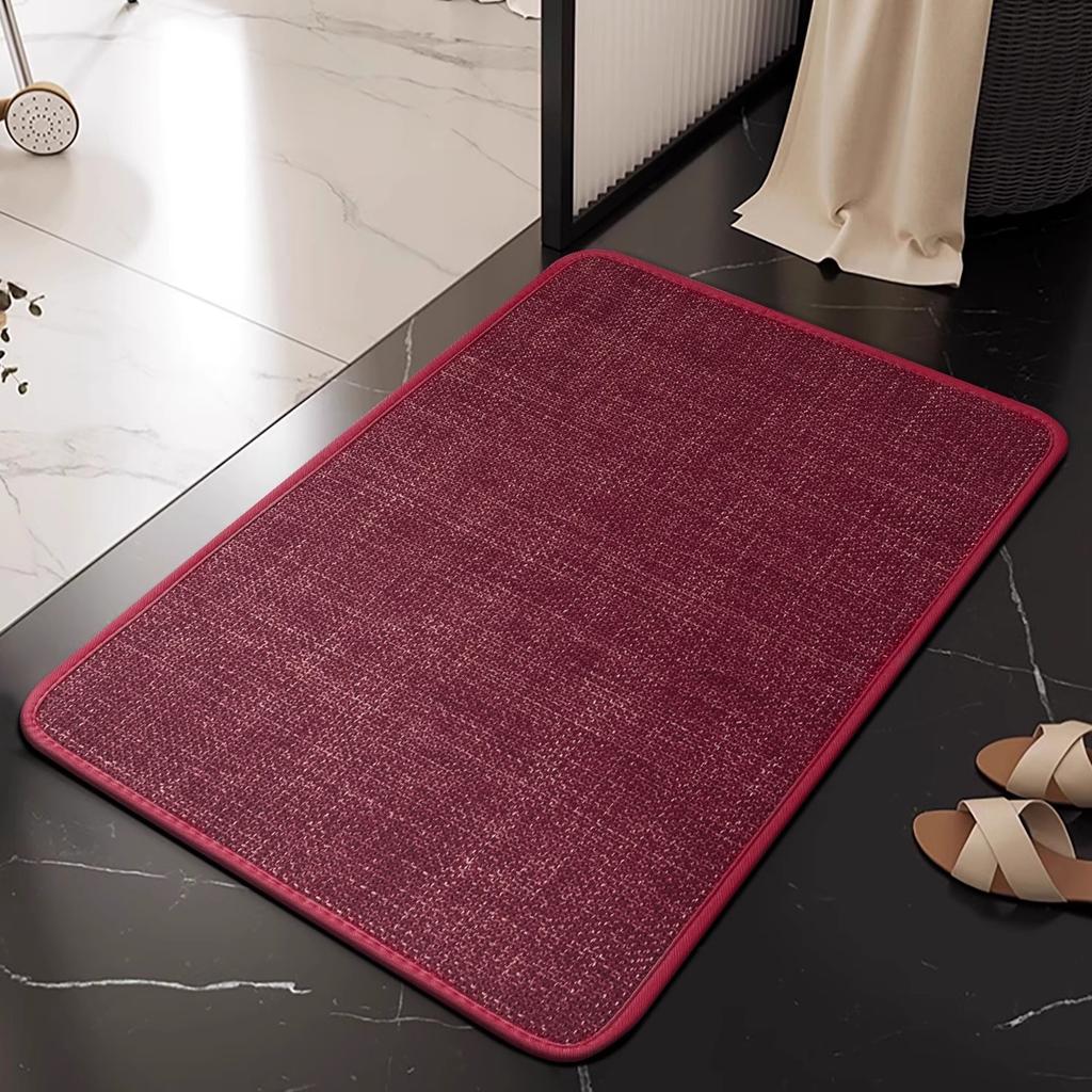 Linen Rectangular Circular Bath Mat Absorbent Bathroom Rug Non Slip Floor Mat Entrance Doormat for Bedroom Living Room 60x90cm