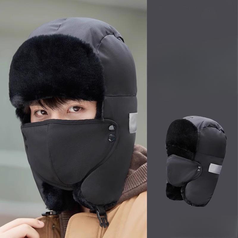 Lei Feng Mütze für Winter Skifahren Outdoor Radfahren Kälteschutz und Spritzschutz Mütze mit dicker Samtmaske Ohrenschutz Trendige und warme Mütze