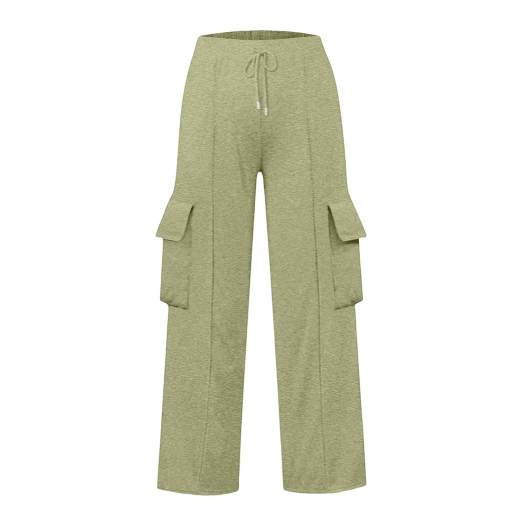 Women's Casual Fashion Solid Color Elastic Waist Drawstring Workwear Wide Leg Pants With Pockets