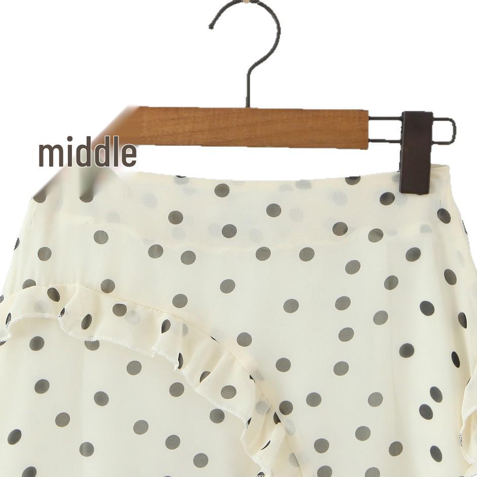French Polka Dot High-Waisted Ruffle Midi Skirt for Women - Korean Style Spring/Summer