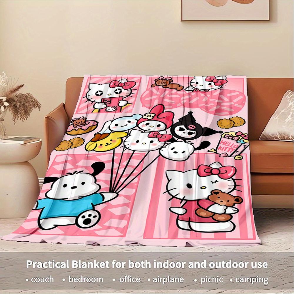 1pc Hello Kitty Flannel Blanket for All Ages, Suitable for All Family, Seasonal Universal Comfortable Machine Washable, Available in Multipl
