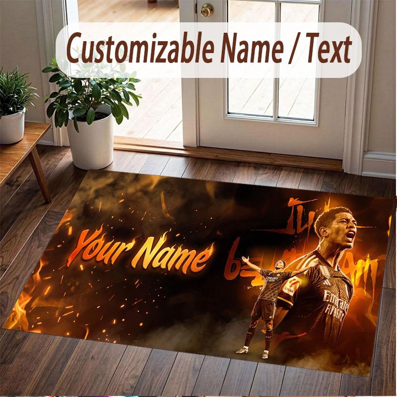 Custom Rug Jude Bellingham Pattern Print Name Text Soft Non‑Slip Floor Carpet for Home Indoor Decoration
