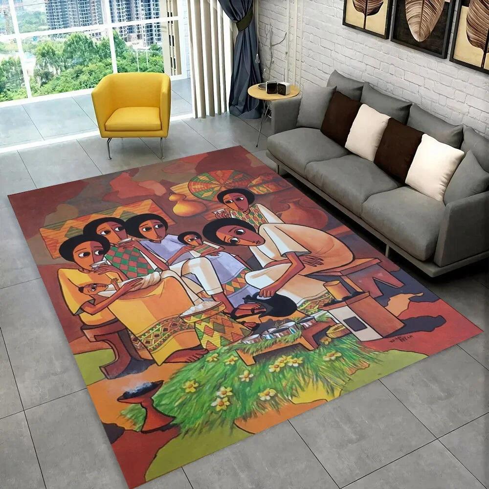 3D Africa Ethiopian Painting Art Carpets Cartoon Area Rug ,Carpet for Home Living Room Sofa Doormat Decor,Non-slip Floor Mats