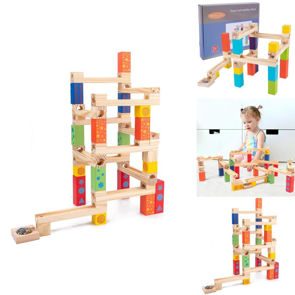Wooden Childrens Ball Bearing Run Track Building Set For Ages 3 To 6 Educational Toy