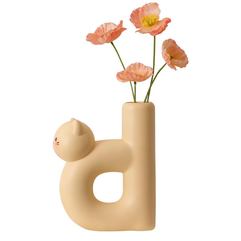 Cute Cat Letter Vase OrnamentTubular Cat Vase Craft Ornament Vase Cat Art