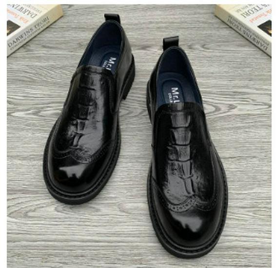 British Style Men s Genuine Leather Slip-on Loafers - Thick Sole Business Casual Shoes 44 чёрный