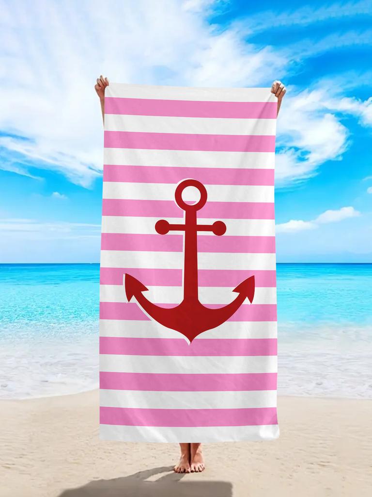 1pc Ultra-fine Fiber Colored Striped Boat Anchor Printed Beach Towel Suitable for Camping, Beach, Swimming Essential Beach Towel