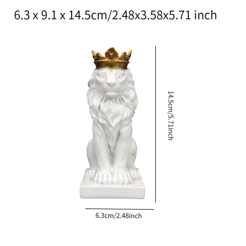 Lion Crowned Statue Table Decoration Handmade Desk Resin Ornament 14.5cm Tall for Wine Cabinet and Home Decoration