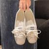 Women's French Ballet Flats: 2024 Summer Lace-up White Slip-on, Breathable Fashion Flats