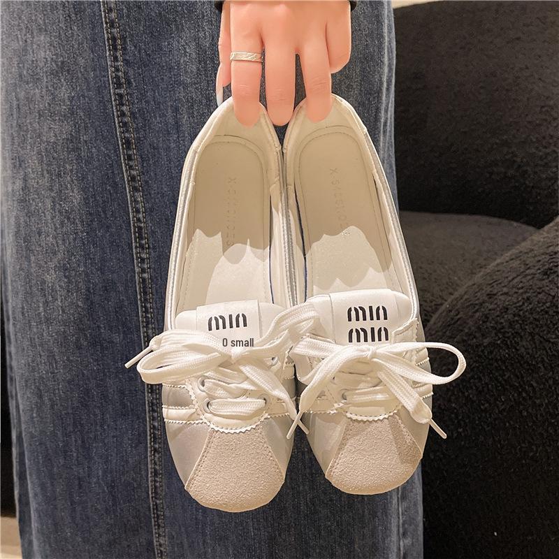 Women's French Ballet Flats: 2024 Summer Lace-up White Slip-on, Breathable Fashion Flats
