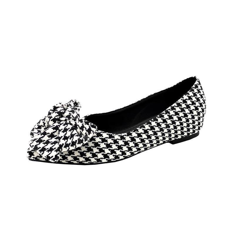 Inside Heightened Low Heel Single Shoes Fashion Pointed Toe Shallow Mouth Bow Slip-on Shoes for Women
