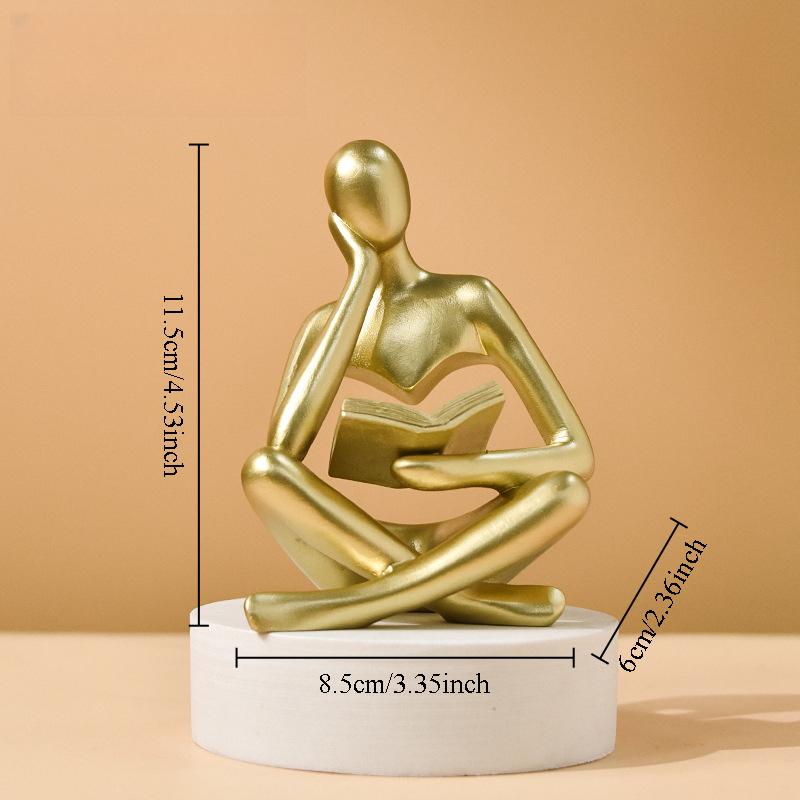 Nordic Thinker Statue Reading Figure Sculpture Abstract Art Ornament Modern Home Living Room Bedroom Office Desk Bookshelf Decor