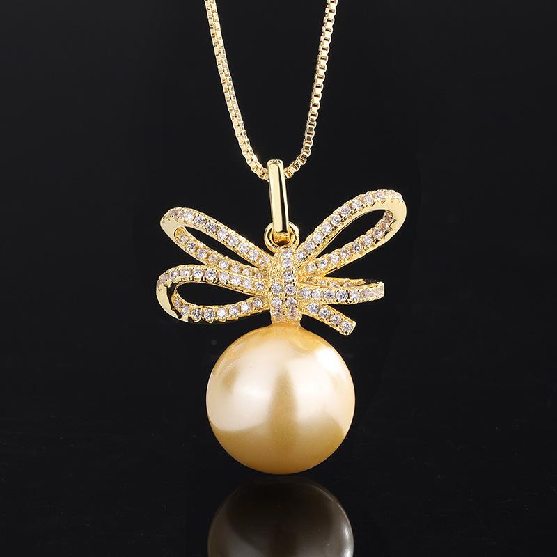 Jewelry Copper Bottom Gold-Plated Inlaid Light Gold Beads Bow Diamond-Set Female 14Mm
