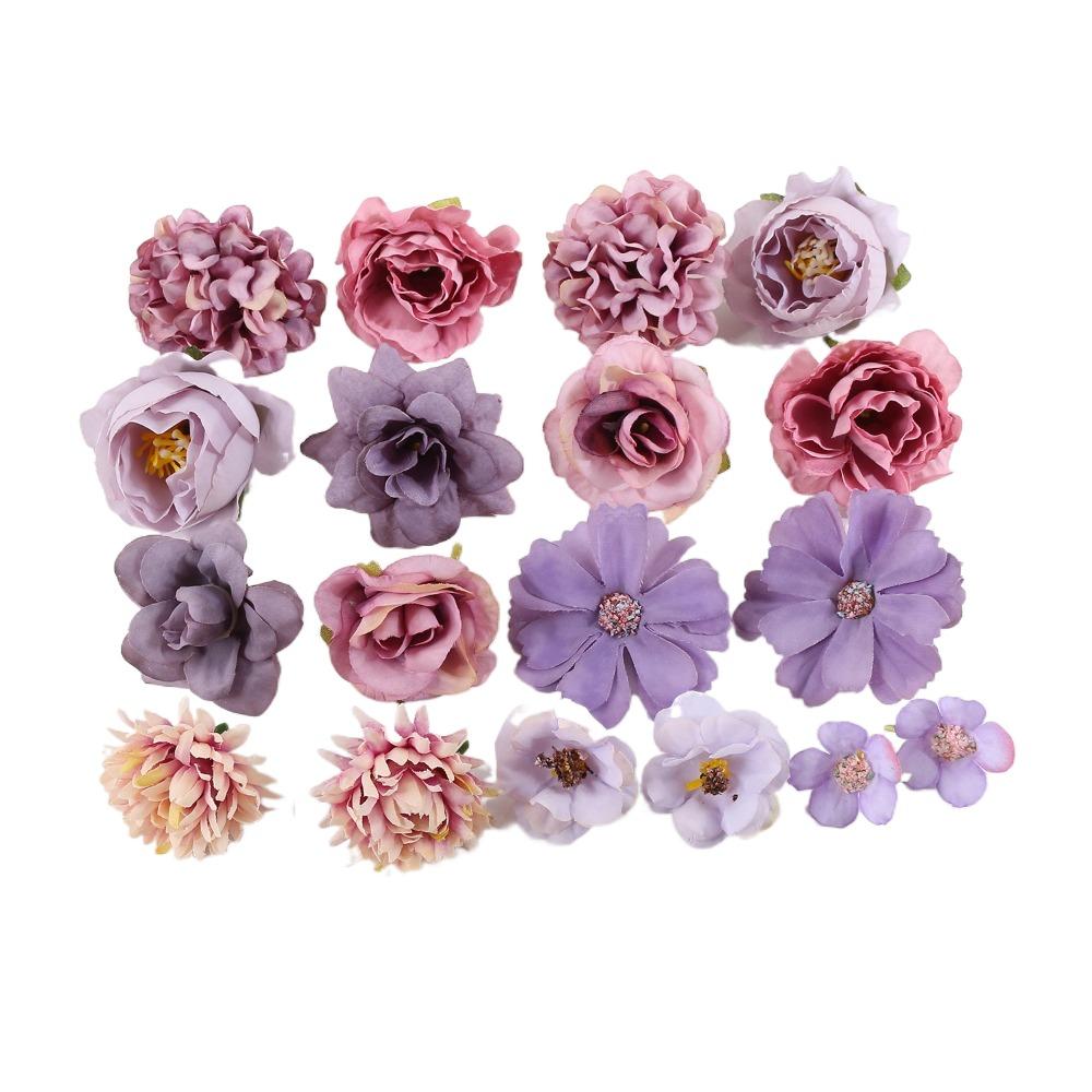 

1 сумка DIY Шелковый искусственный цветок Голова смешанная имитация розы Цветы Голова Подарочная коробка Аксессуар фиолетовый