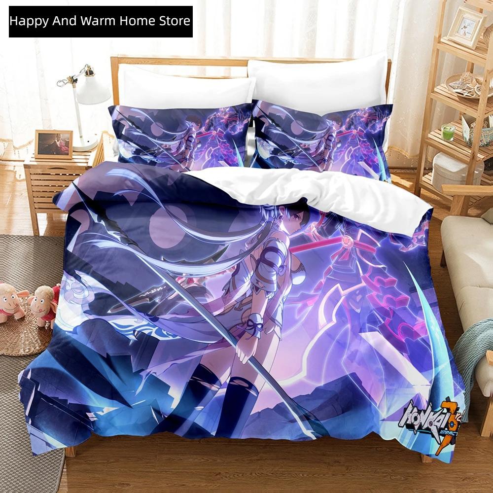 3D Anime Honkai Impact 3rd Beding Set Printed Decorative 2_3pcs Soft Duvet Cover Set Bedclothes Comfortable Quilt Cover Home For Home Textiles