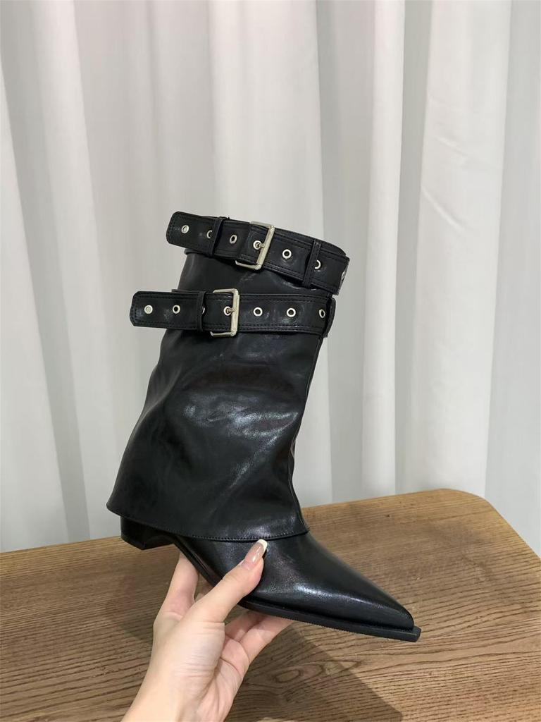 Blockabsatz Spitzhose Martin Stiefel Damenstiefel 2025 Frühling und Herbst Kaffee Merad Western Cowboy Skinny Stiefel