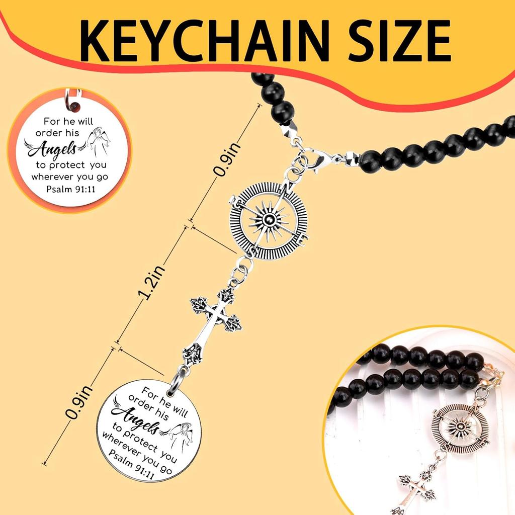 Car Cross Charms Christian Car Accessories Rear View Mirror Hanging Accessories for He Will Order His Angels to Protect You Wherever You Will Go Cars