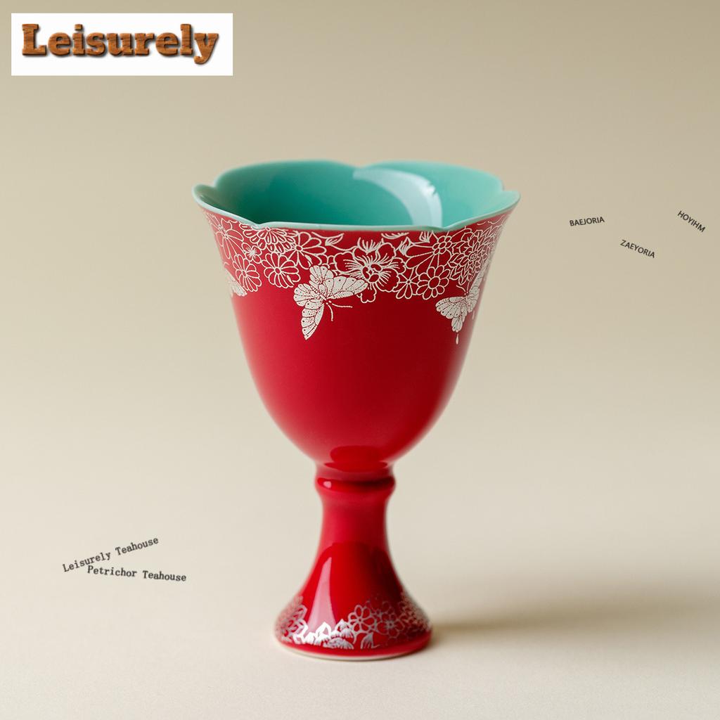 11ml Chinese Red High-feet Teacup Creative Butterfly Tea Bowl Cute Cup Tea-tasting Smelling Cup Jianzhan Master Cup Teaware Gift
