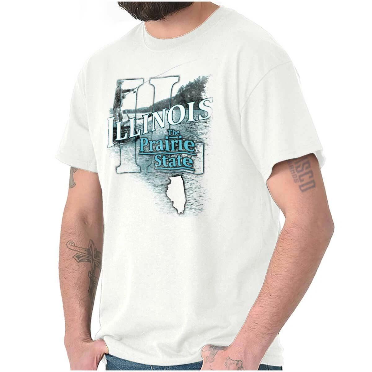 Illinois Fishing Lake Souvenir Travel Tourist Adult Short Sleeve Crewneck Tee XXXXL