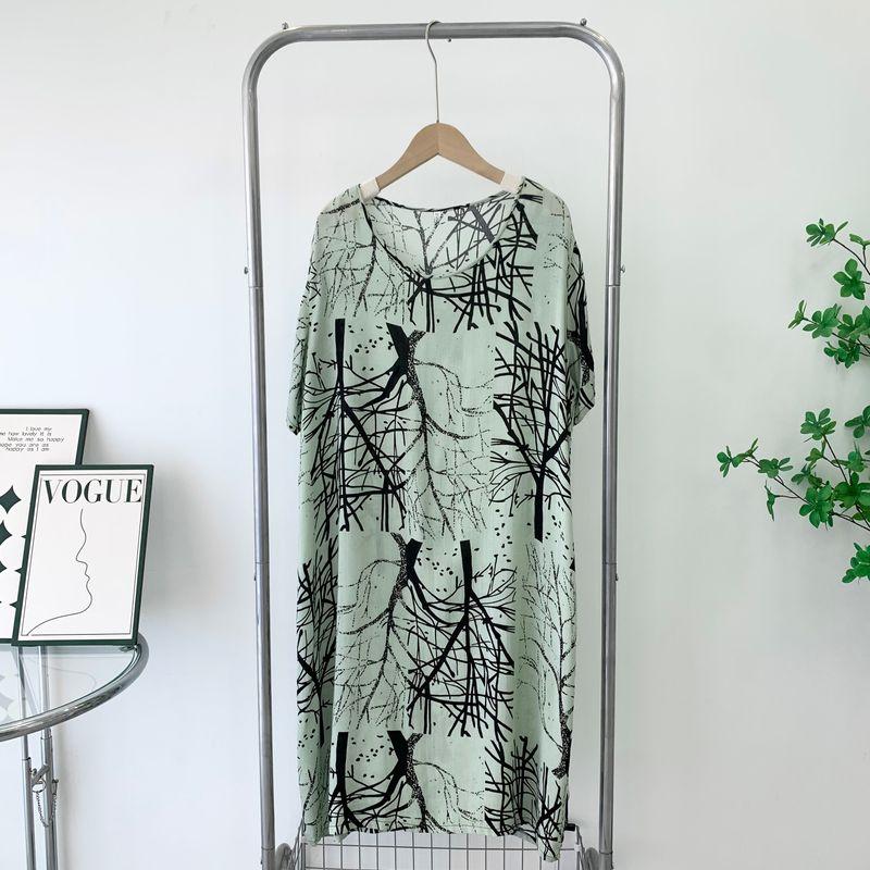 Soft Noil Poplin Dress Special Offer Artificial Cotton Home Wear Middle-Aged and Elderly Loose Summer Nightdress Short Sleeve Skirt