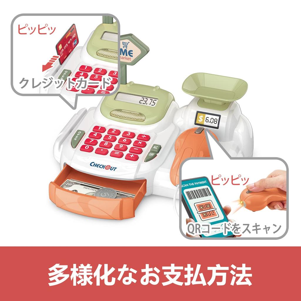 PanKome 36-Piece Pretend Play Set with Cash Register, Kids' Pretend Store Toy, Shopping Play, Cash Register, Cashier, Educational Toy, Cute for Girls