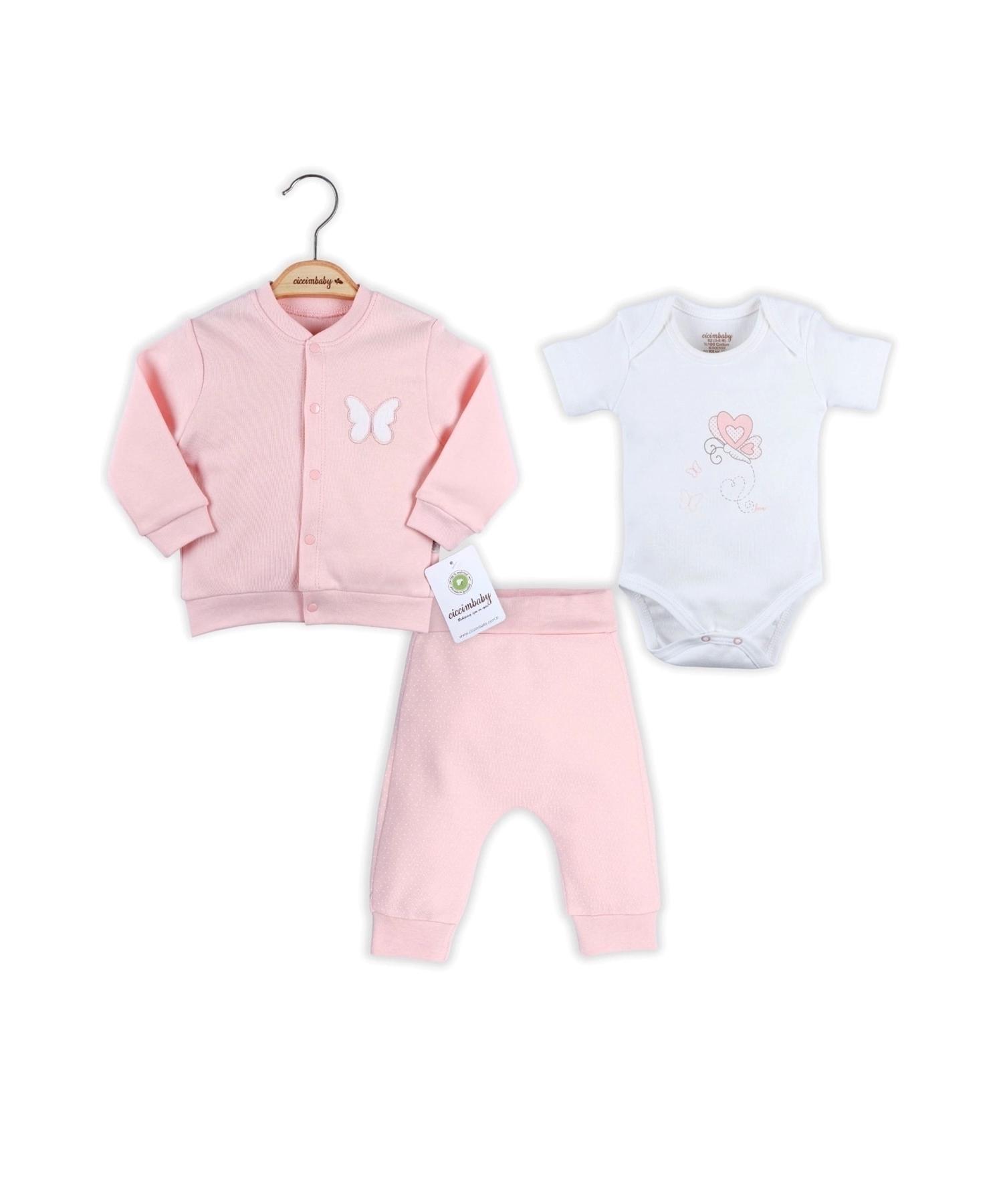 

Heart Patterned Cardigan 100% Cotton 3 Piece Girl Suit