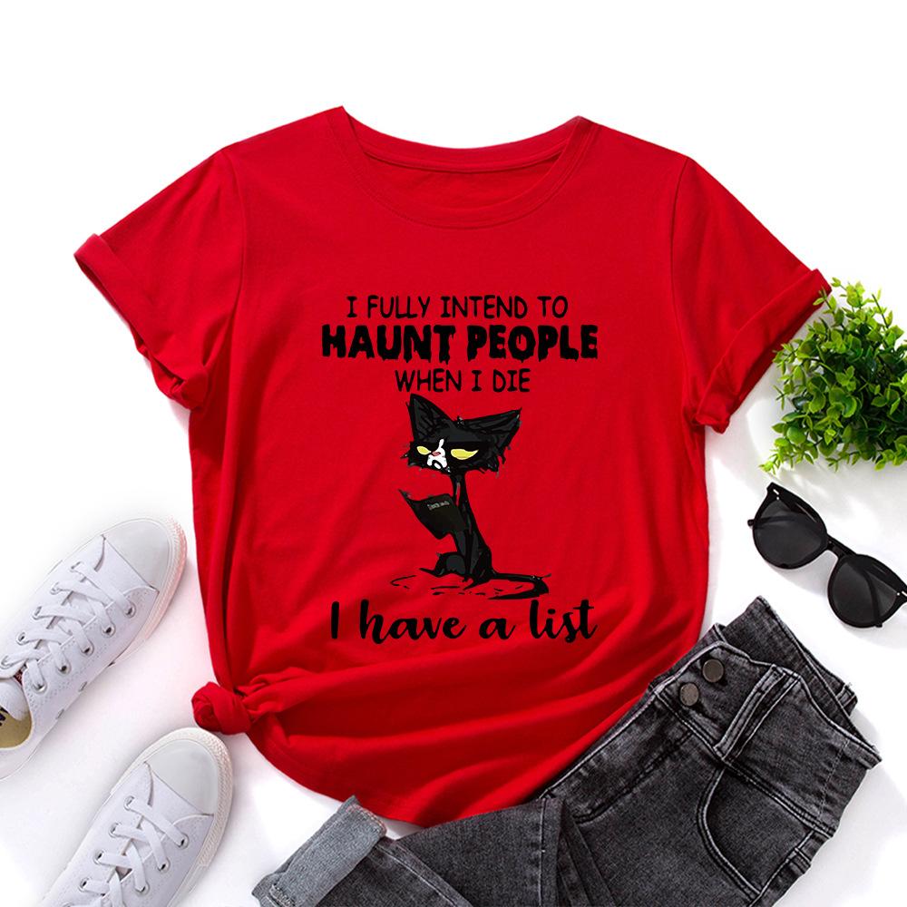 Learning Cats Cotton T-Shirt Short Sleeve Round Neck Women 2d Print Tops