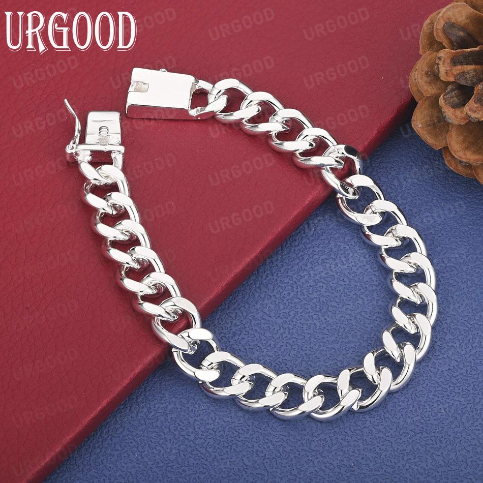 925 Sterling Silver 10mm Side Chain Bracelet Fashion Wedding Jewelry