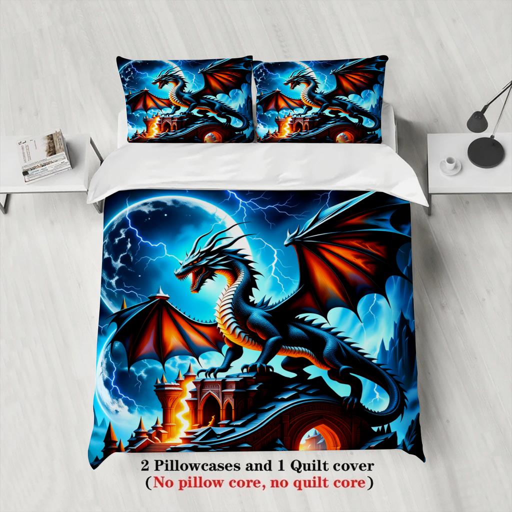 3pcs Dragon Fantasy Bedding Sets 3D Printed Mythical Dragon Easy Care Durable Duvet Cover Sets With Pillowcases No Filling