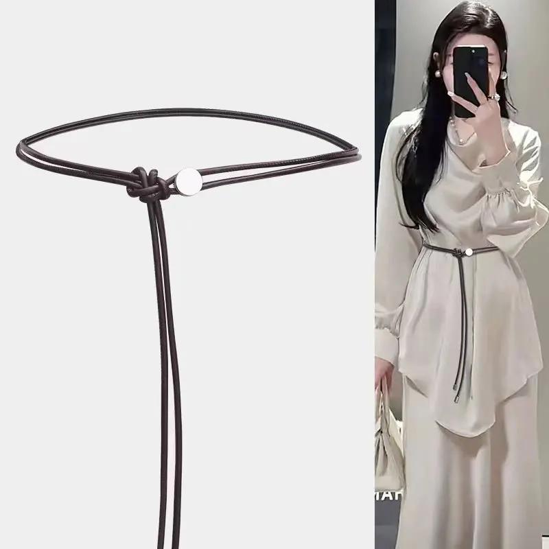 New Female Waist Chain Dress Long Waist Rope Knotted Thin Belt Simple Decoration Tie with Vintage Dresses String Waistband 130cm
