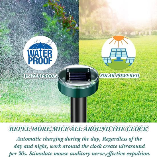 Solar Maulwurfschreck Garten Solarbetrieben Ultraschall Wühlmausschreck Wasserdicht Wühlmaus Vibrationsstab Außen Tierabwehr Pfahl für Nagetiere