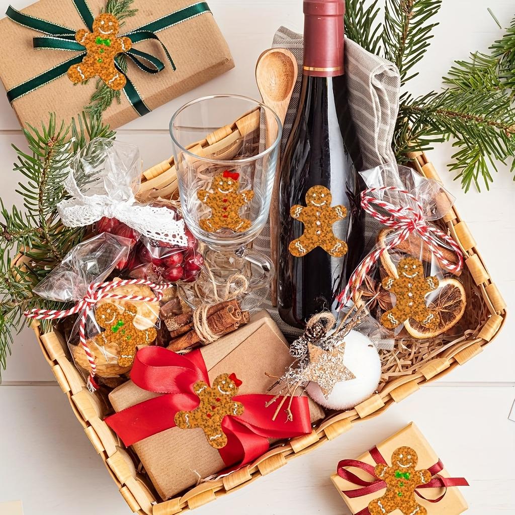 500pcs Christmas Glittery Golden & Gingerbread for Man Stickers Roll | For Gift Wrapping, Cards, Envelopes & Party Decorations