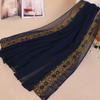 Malay new women's pearl chiffon splicing lace scarf, colored pearl-studded monochrome long scarf YW