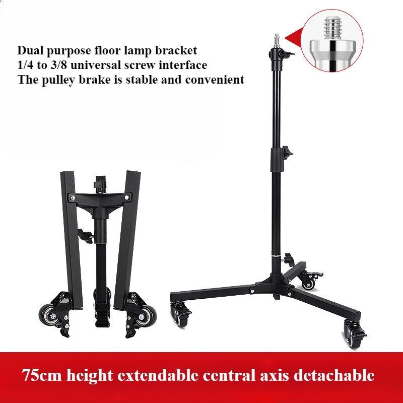 Heavy-Duty Foldable Floor Light Stand with Pulley for Studio Live-Streaming Tripod Flash Mount