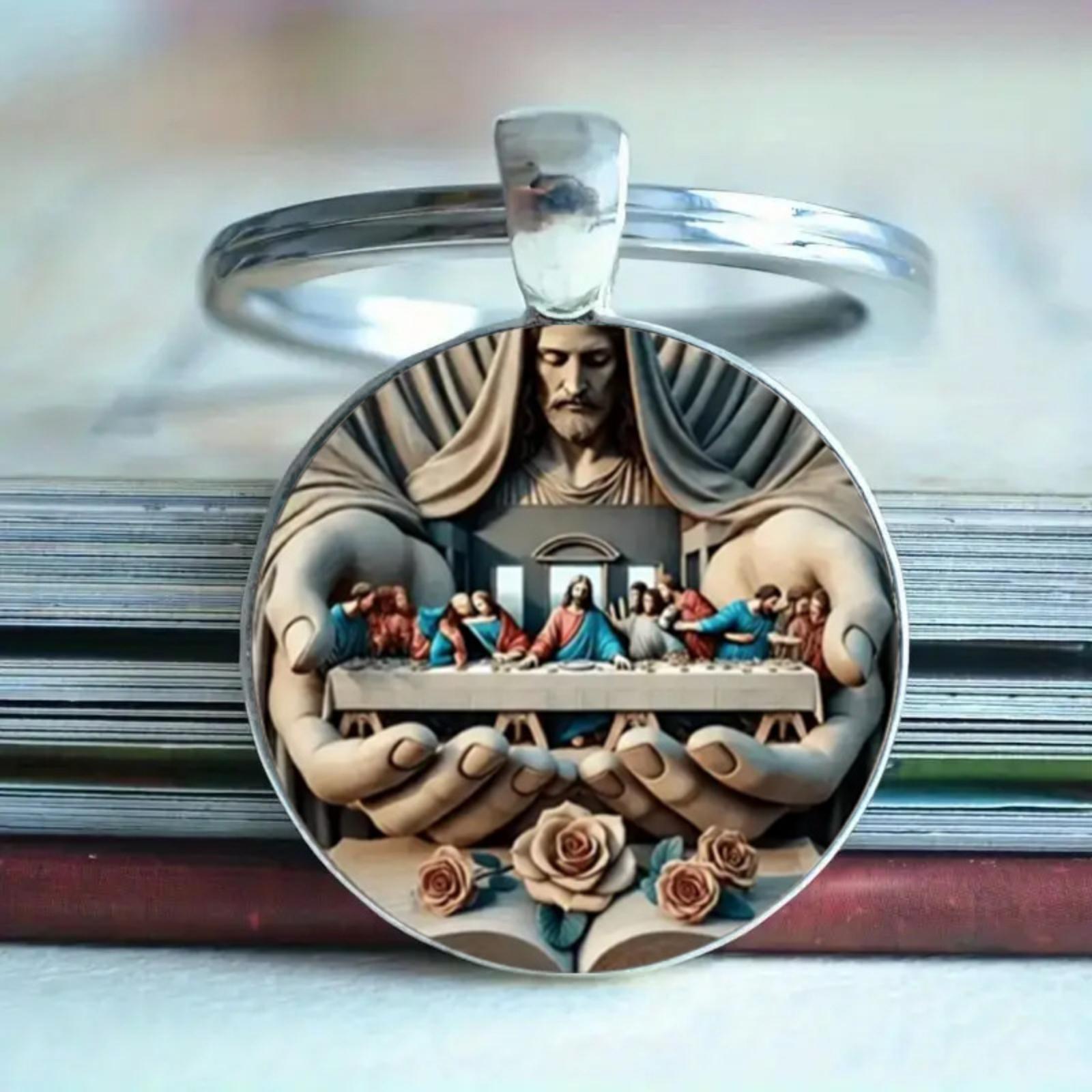 

2D Pattern Round Glass Alloy Pendant Keychain For Gathering In The Of Your Hand One Size