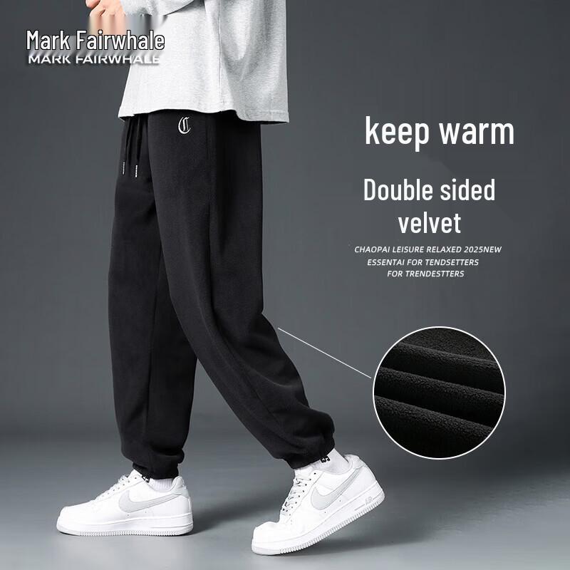 MARK FAIRWHALE Men s Autumn/Winter Fleece Lined Loose Casual Jogger Pants L