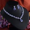 Zircons Elegant Shiny Blue CZ Zircon Square Necklace 2Pcs Sets for Women High Quality Evening Party Jewelry Accessories T0991