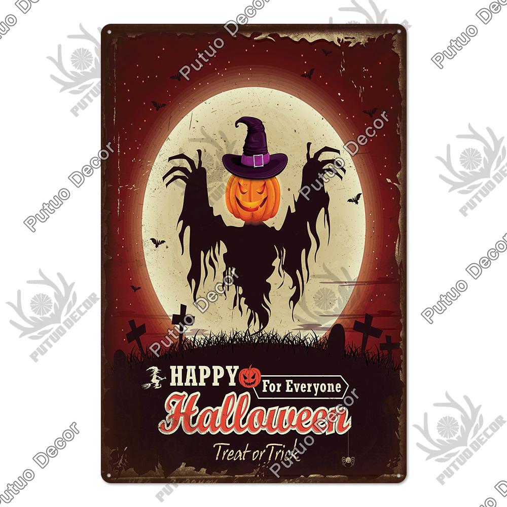 Putuo Decor Halloween Vintage Tin Signs Plaque Metal Plate Retro Poster Wall Art Decoration for Home Bar Living Room Door Yard