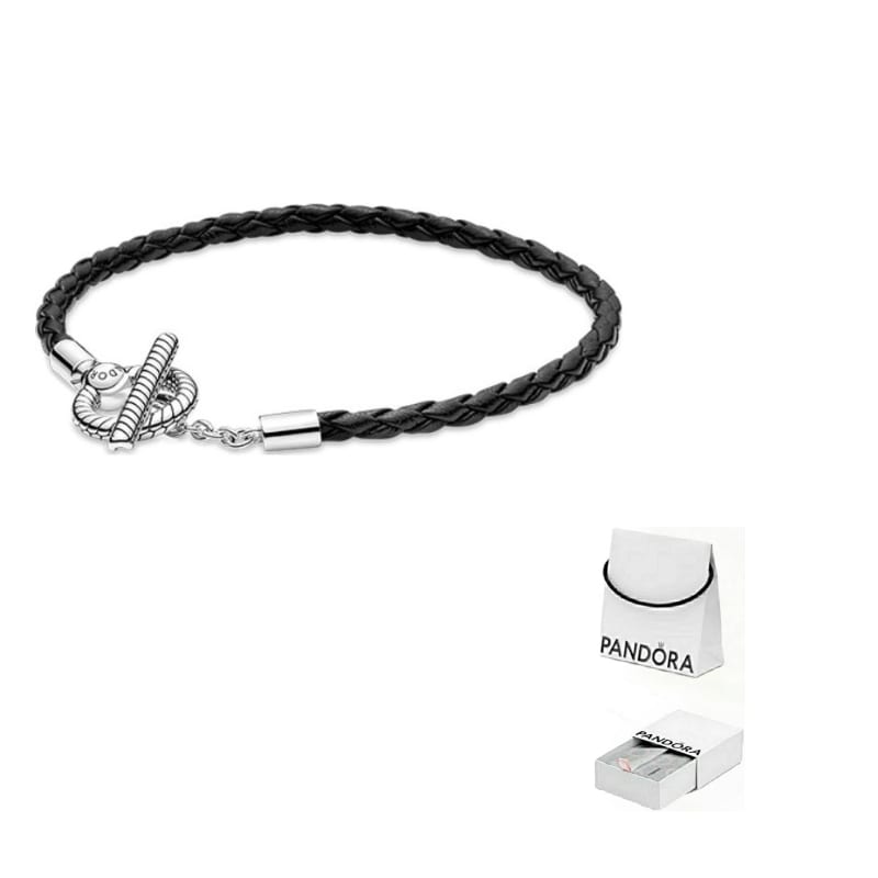 Pandora Moments Braided Leather T-bar Bracelet