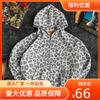 Y2K Siyah Leopar Desenli Fermuarlı Kapüşonlu Sweatshirt Erkek Kadın Sokak Giyimi Oversize Polar Sweatshirt