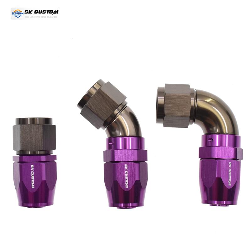 SKCUSTOM Fioletowy AN10 Jednoczęściowe Zakończenie Węża Kute Stop Aluminium Obrotowy Adapter do Przewodu Paliwowego Str0° 45° 90° 120° 150° 180° Interfejs