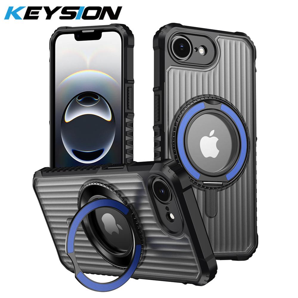 KEYSION 360° Rotating Ring Stand Case for MagSafe for iPhone 16e 2025 Matte Transparent Magnetic Shockproof Phone Back Cover